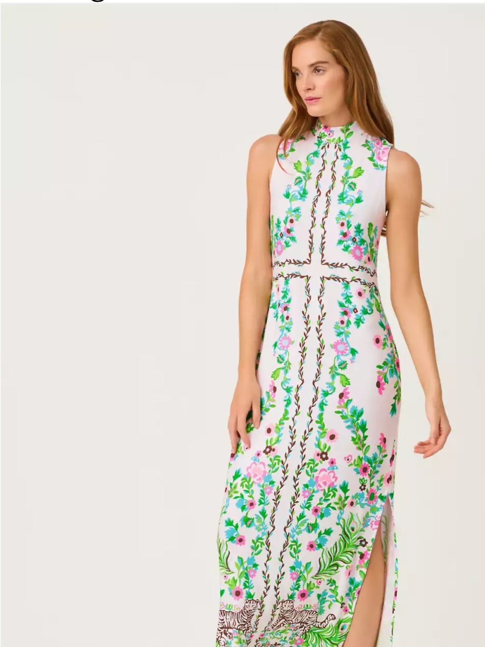 Lilly Pulitzer White Maxi Dress with Pink & Green Floral Trim
